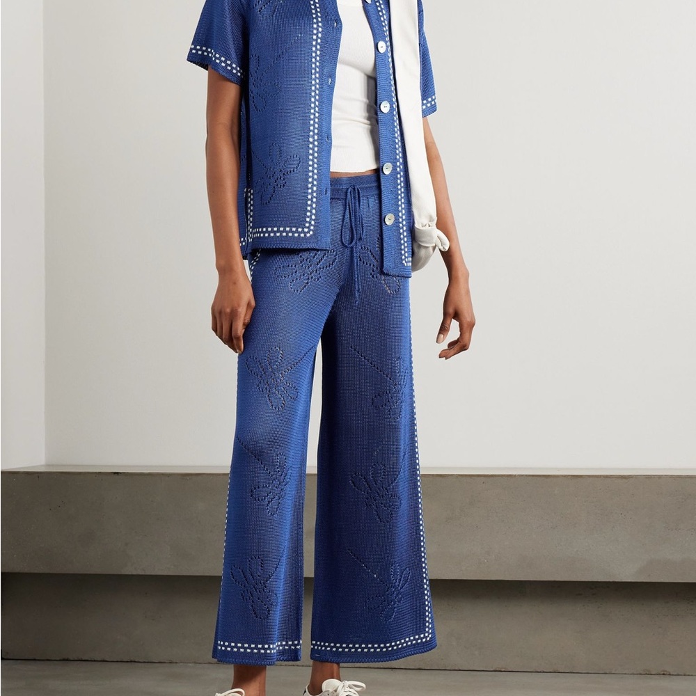 Calle Del Mar Floral Pointelle Knit Wide Leg Pants - Picture 2 of 8